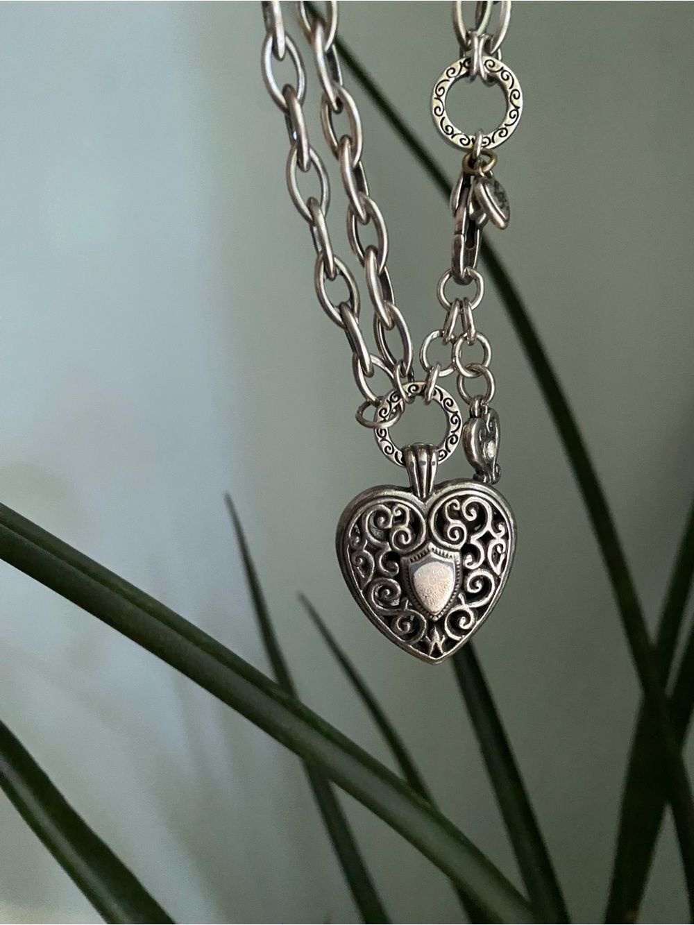 Brighton Silver Filigree Heart Charm Bracelet/Necklace